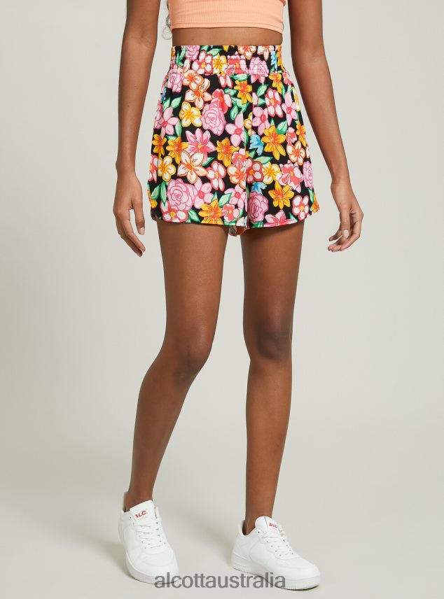 Shorts With Floral Print Women 2TH4426 BK1 BLACK Alcott Clothing