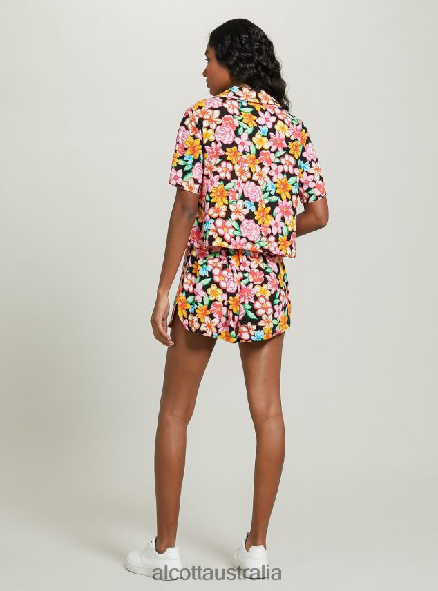 Shorts With Floral Print Women 2TH4426 BK1 BLACK Alcott Clothing