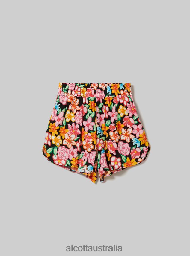 Shorts With Floral Print Women 2TH4426 BK1 BLACK Alcott Clothing