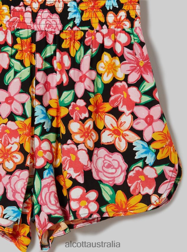 Shorts With Floral Print Women 2TH4426 BK1 BLACK Alcott Clothing