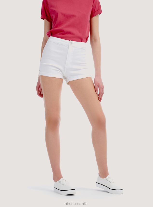 Stretch Denim Shorts With Turn-Ups Women 2TH442250 D099 WHITE Alcott Clothing