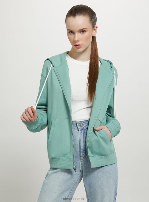 Basic Cotton Sweatshirt With Zip And Hood Women 2TH442100 AZURE Alcott Clothing