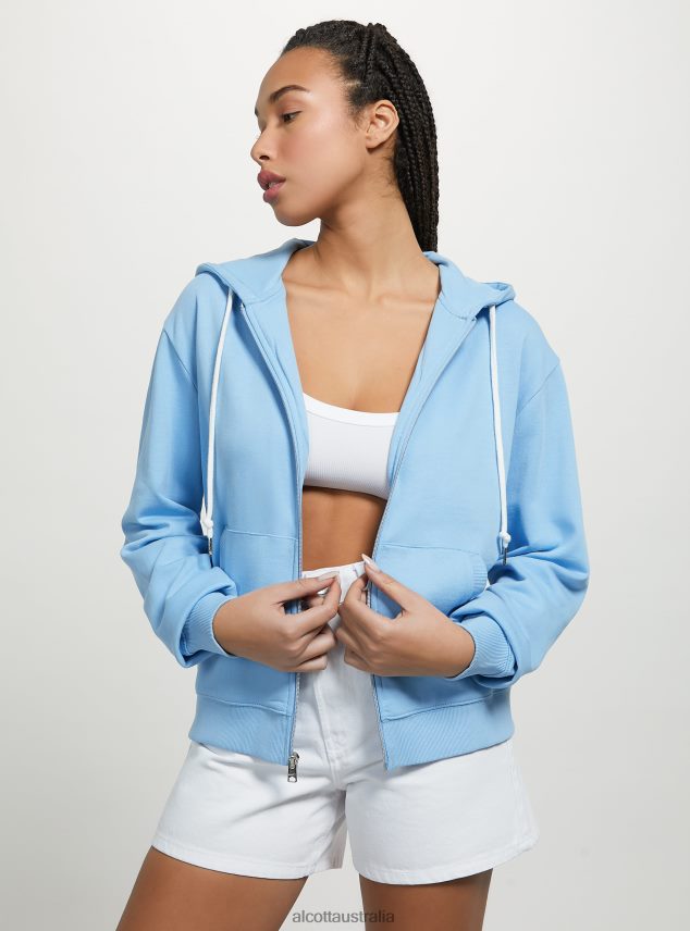 Basic Cotton Sweatshirt With Zip And Hood Women 2TH44267 AZURE Alcott Clothing