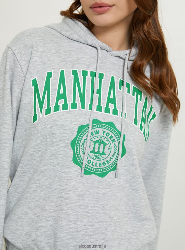 College Cropped Sweatshirt With Elastic Band Women 2TH44252 MGY3 GREY MEL LIGHT Alcott Clothing