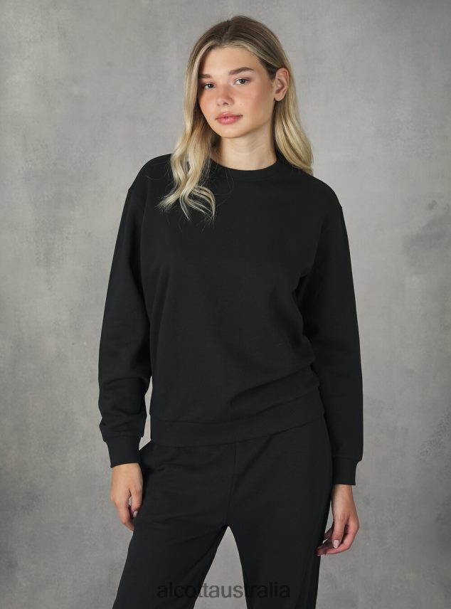 Cotton Crew-Neck Sweatshirt Women 2TH442159 BK1 BLACK Alcott Clothing
