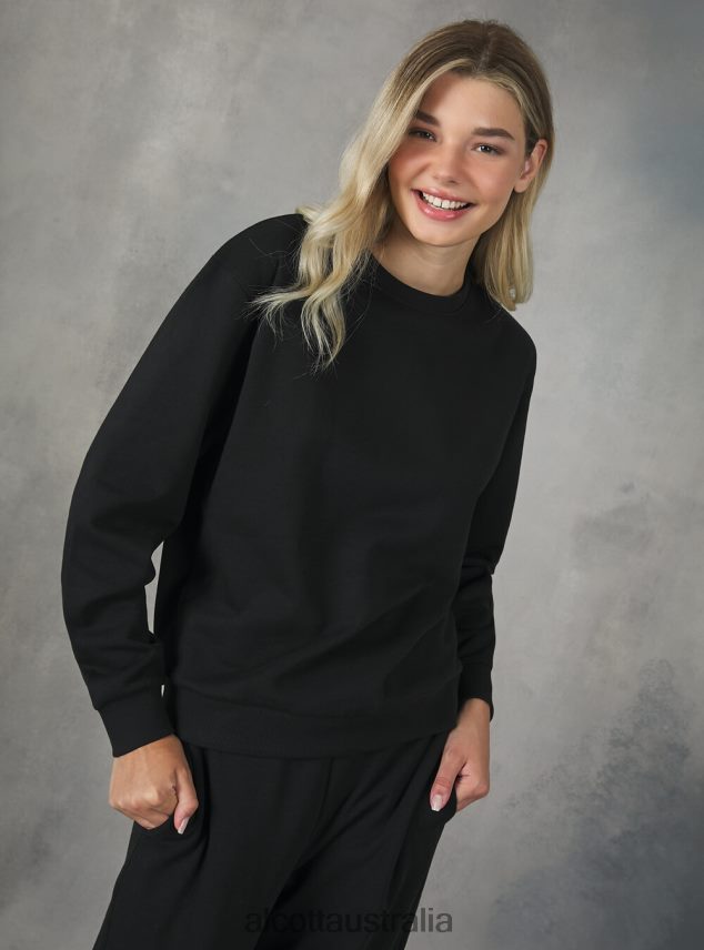 Cotton Crew-Neck Sweatshirt Women 2TH442159 BK1 BLACK Alcott Clothing