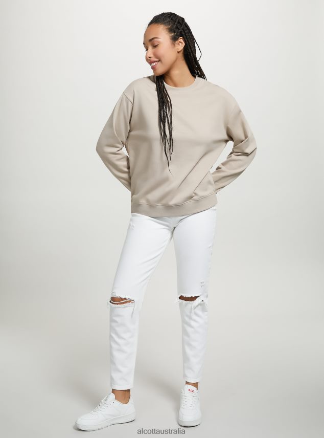 Plain Cotton Crew-Neck Sweatshirt Women 2TH442101 WH2 WHITE Alcott Clothing