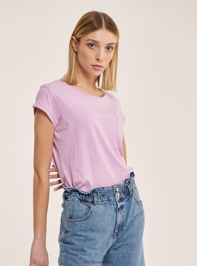 Basic Cotton T-Shirt With Breast Pocket Women 2TH442130 WHITE Alcott Clothing