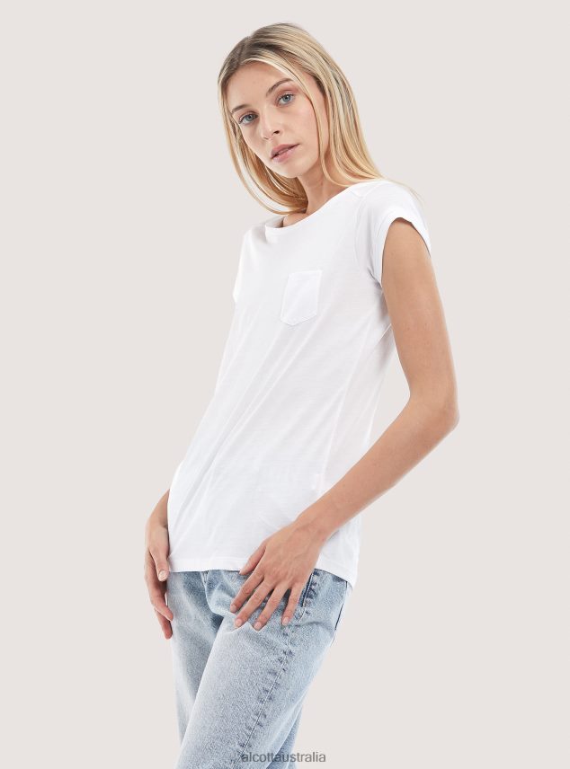 Basic Cotton T-Shirt With Breast Pocket Women 2TH44298 WHITE Alcott Clothing