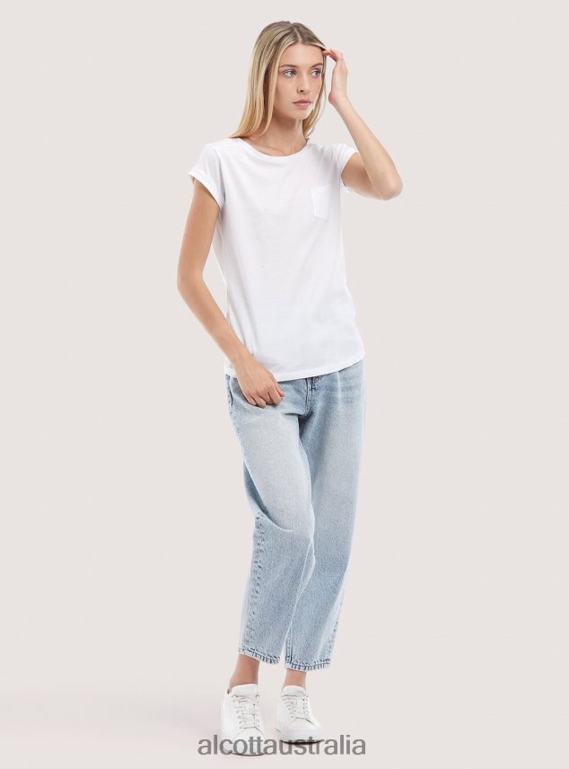 Basic Cotton T-Shirt With Breast Pocket Women 2TH44298 WHITE Alcott Clothing