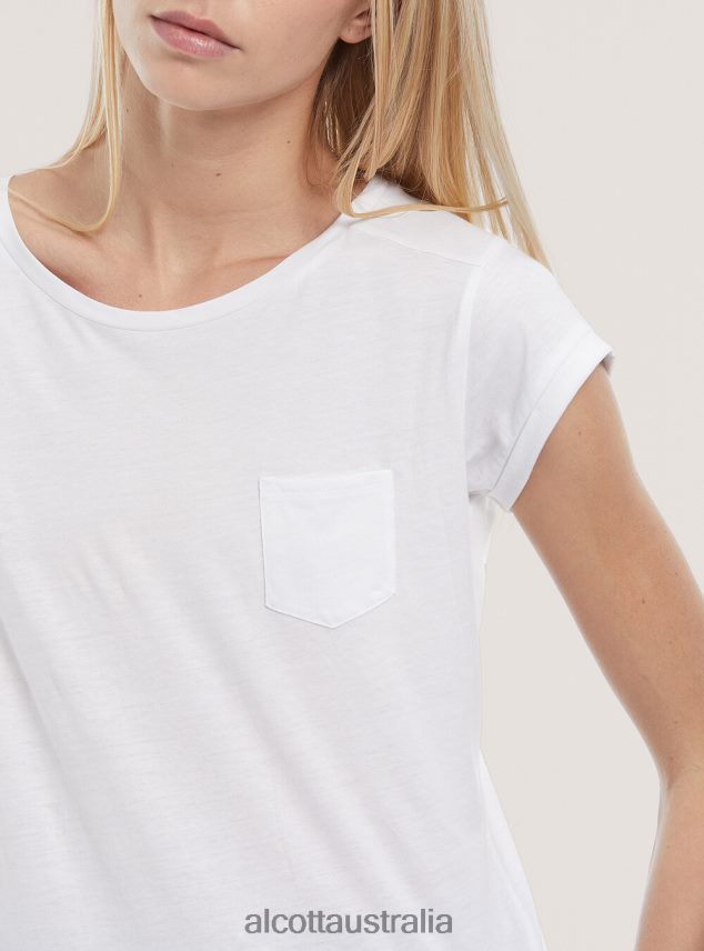 Basic Cotton T-Shirt With Breast Pocket Women 2TH44298 WHITE Alcott Clothing