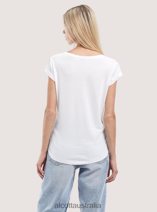 Basic Cotton T-Shirt With Breast Pocket Women 2TH44298 WHITE Alcott Clothing