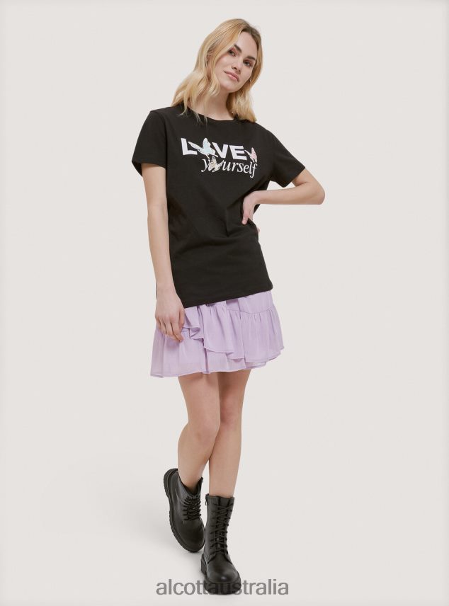 Cotton T-Shirt With Print Women 2TH442196 BLACK Alcott Clothing