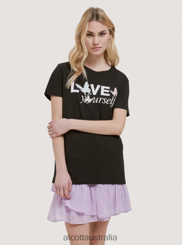 Cotton T-Shirt With Print Women 2TH442196 BLACK Alcott Clothing