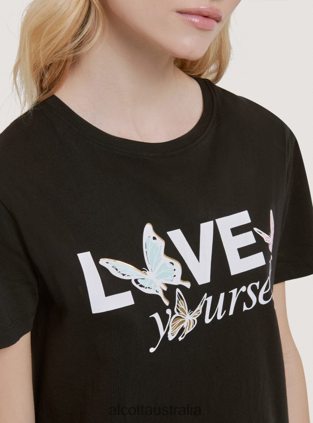 Cotton T-Shirt With Print Women 2TH442196 BLACK Alcott Clothing