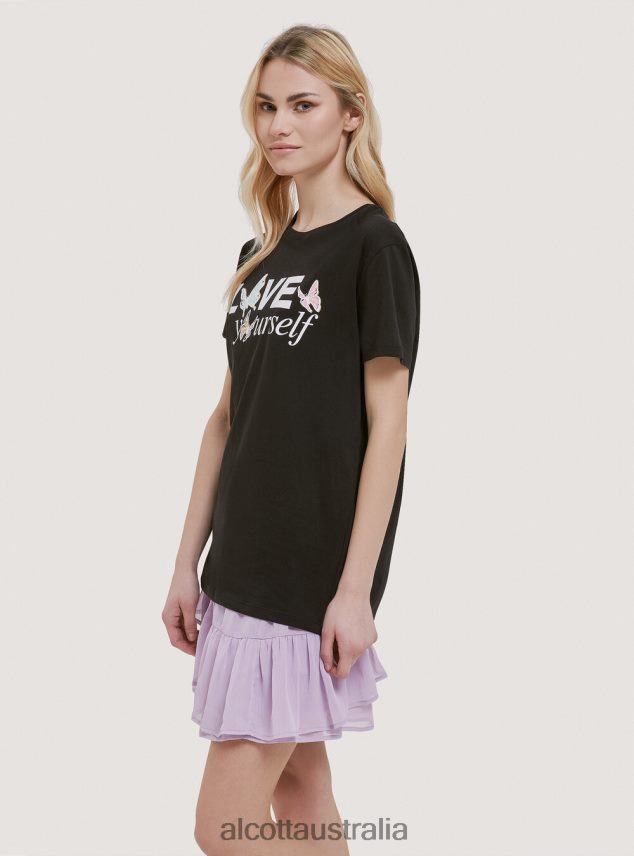 Cotton T-Shirt With Print Women 2TH442196 BLACK Alcott Clothing