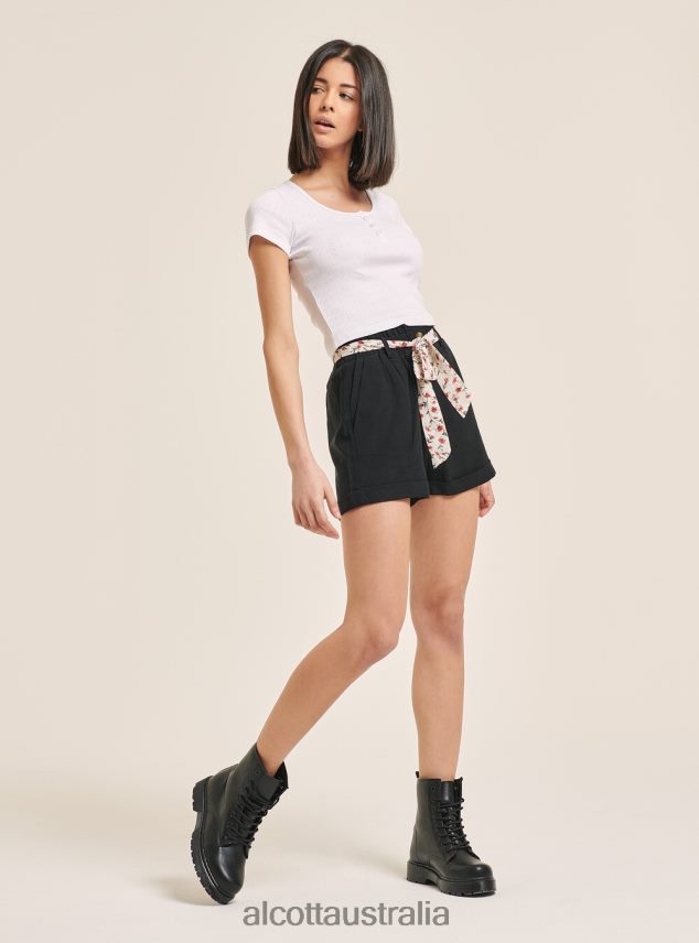 Cropped Cotton Top With Buttons Women 2TH442215 BLACK Alcott Clothing