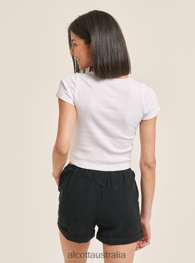 Cropped Cotton Top With Buttons Women 2TH442215 BLACK Alcott Clothing