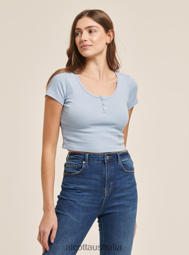 Cropped Cotton Top With Buttons Women 2TH442334 BLACK Alcott Clothing