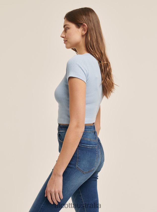 Cropped Cotton Top With Buttons Women 2TH442334 BLACK Alcott Clothing