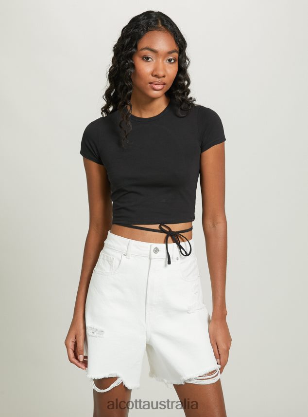 Cropped Lace Up T-Shirt Women 2TH442522 OR3 ORANGE LIGHT Alcott Clothing