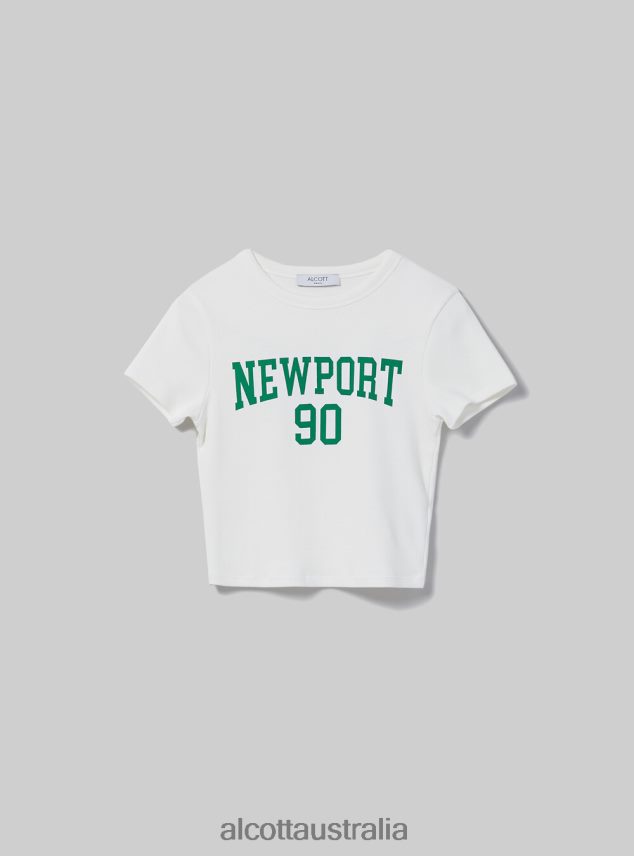 Cropped T-Shirt With College Print Women 2TH442342 WH2 WHITE Alcott Clothing