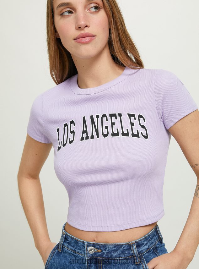 Cropped T-Shirt With College Print Women 2TH442410 WH2 WHITE Alcott Clothing