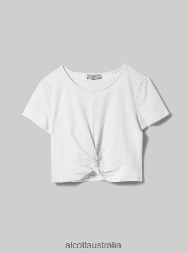 Cropped T-Shirt With Knot Women 2TH442127 WH2 WHITE Alcott Clothing