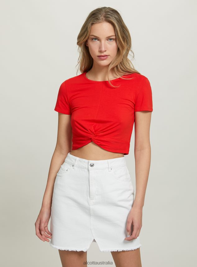 Cropped T-Shirt With Knot Women 2TH442347 WH2 WHITE Alcott Clothing