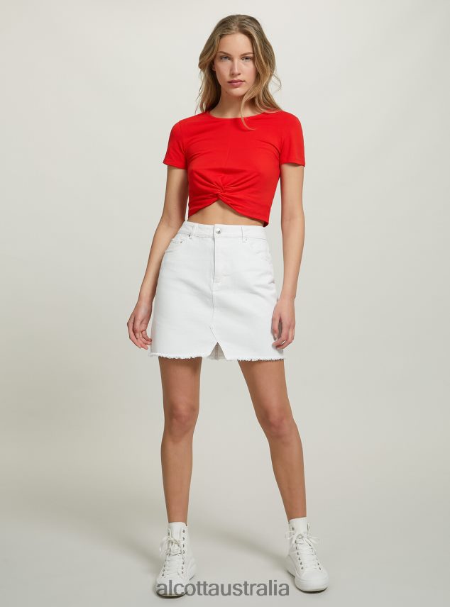 Cropped T-Shirt With Knot Women 2TH442347 WH2 WHITE Alcott Clothing