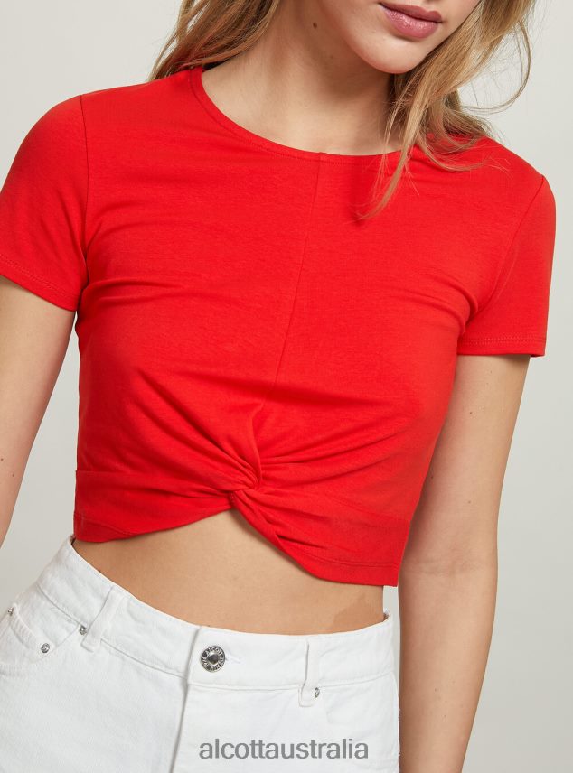 Cropped T-Shirt With Knot Women 2TH442347 WH2 WHITE Alcott Clothing