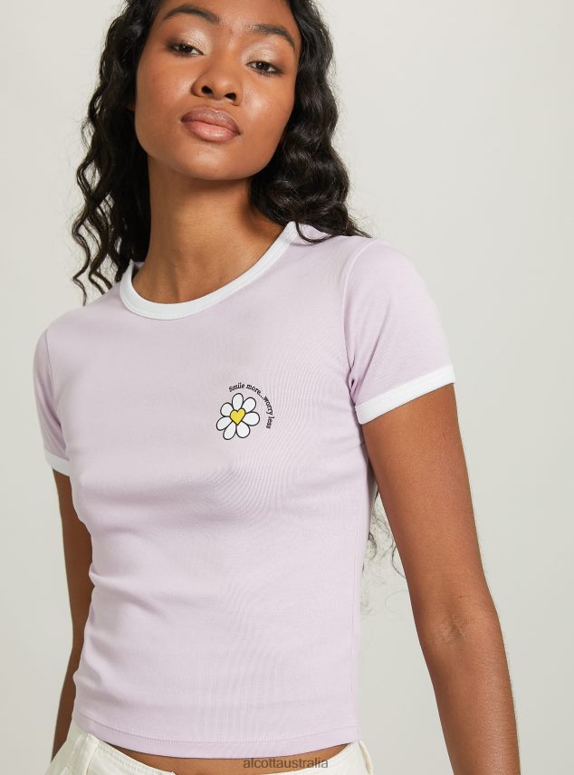 T-Shirt With Print And Contrasting Piping Women 2TH4429 C4546 LILLAC Alcott Clothing