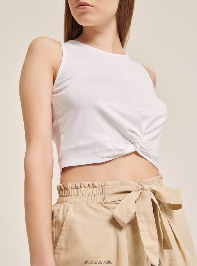 Basic Cropped Tank Top With Cotton Knot Women 2TH442146 BK1 BLACK Alcott Clothing