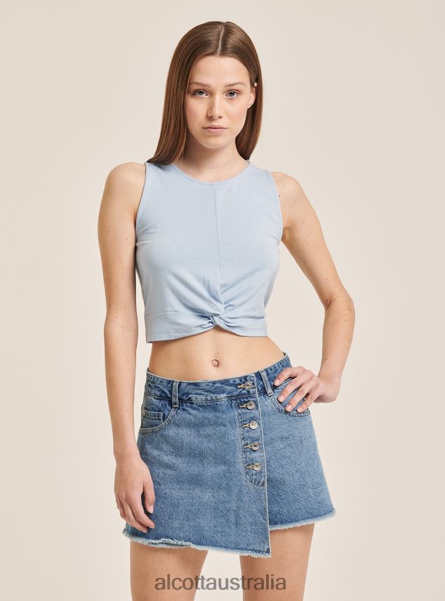 Basic Cropped Tank Top With Cotton Knot Women 2TH442261 BK1 BLACK Alcott Clothing