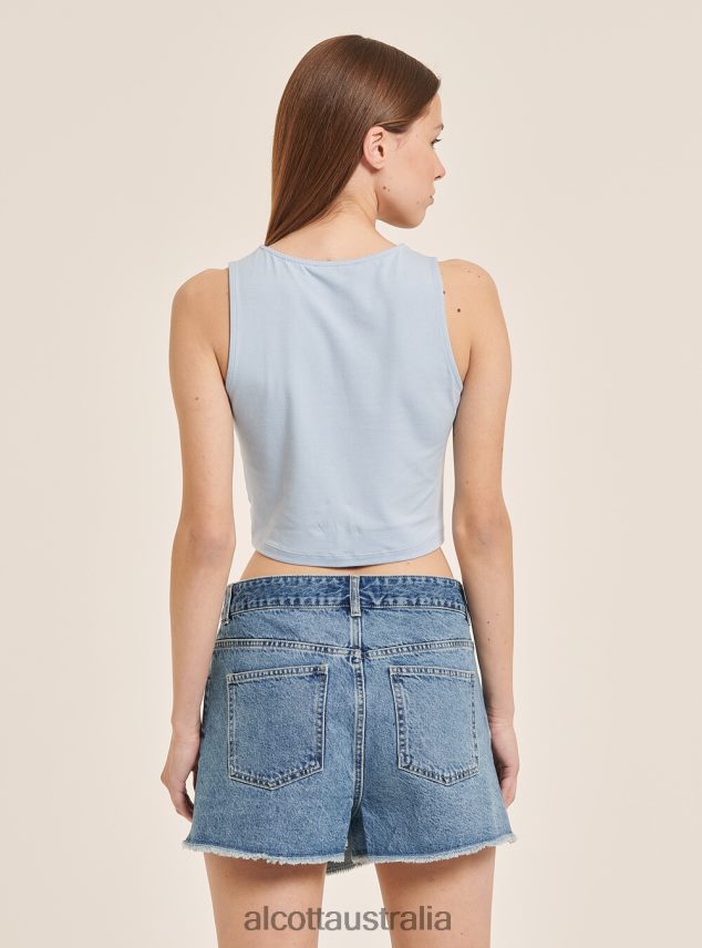 Basic Cropped Tank Top With Cotton Knot Women 2TH442261 BK1 BLACK Alcott Clothing