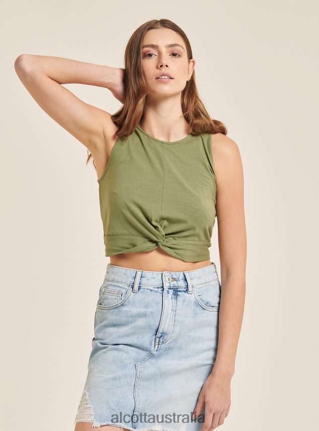 Basic Cropped Tank Top With Cotton Knot Women 2TH442263 BK1 BLACK Alcott Clothing