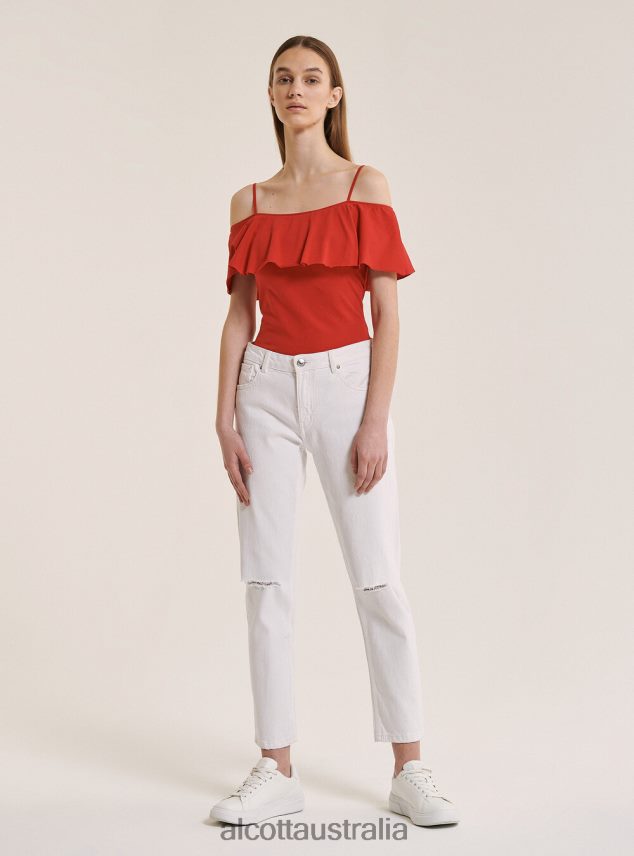 Cotton Bodysuit With Ruffles Women 2TH442395 C2274 AZZURRE Alcott Clothing