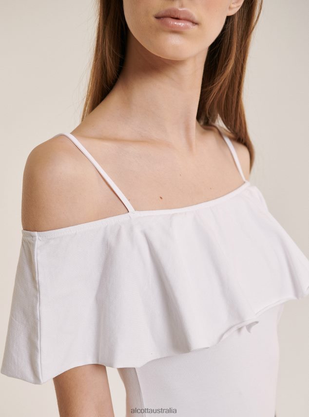 Cotton Bodysuit With Ruffles Women 2TH442425 C2274 AZZURRE Alcott Clothing