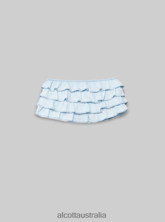 Cropped Denim Top With Ruffle Women 2TH442209 D005 LIGHT BLUE Alcott Clothing