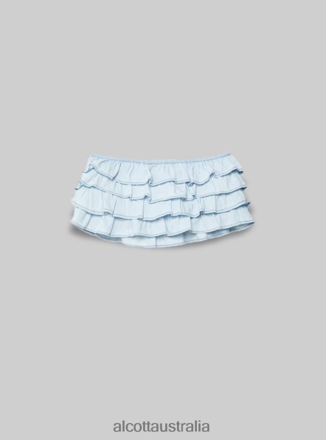 Cropped Denim Top With Ruffle Women 2TH442209 D005 LIGHT BLUE Alcott Clothing