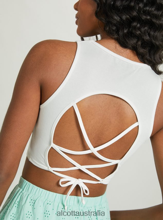 Lace Up Crop Top Women 2TH4422 WH2 WHITE Alcott Clothing