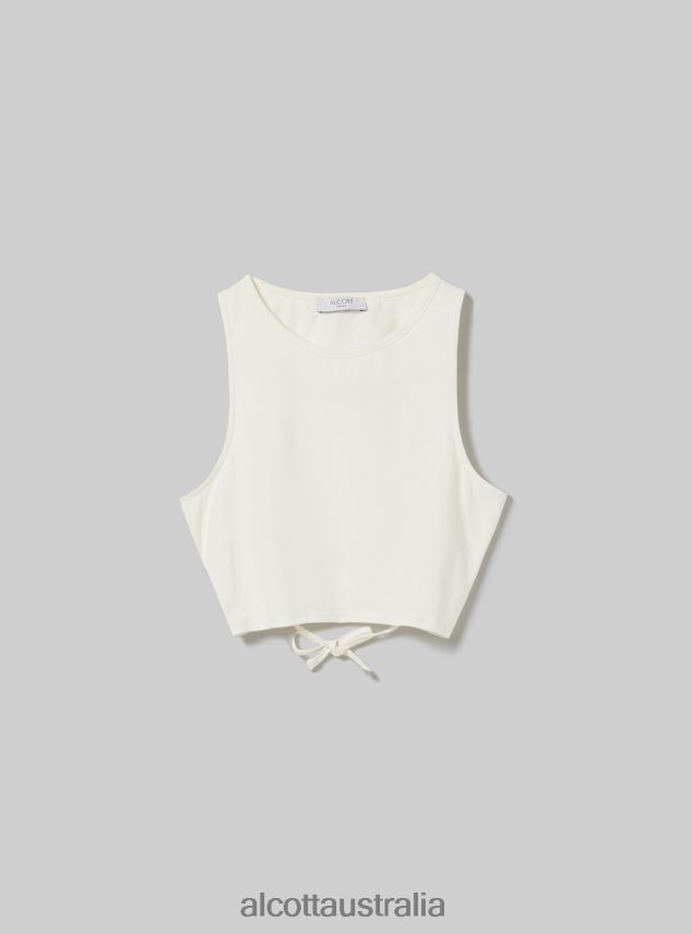 Lace Up Crop Top Women 2TH4422 WH2 WHITE Alcott Clothing