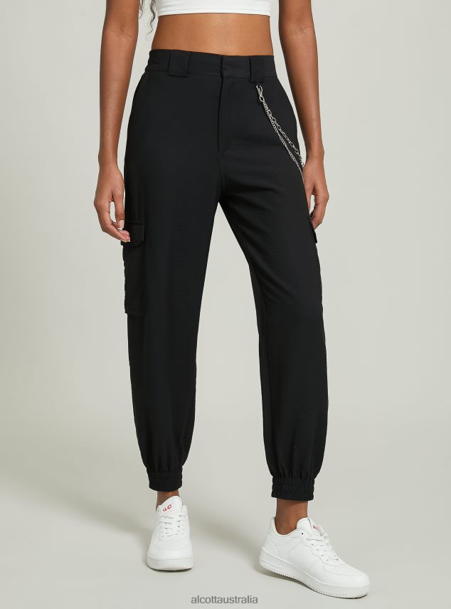 Linen Blend Chain Trousers Women 2TH442359 BK1 BLACK Alcott Clothing