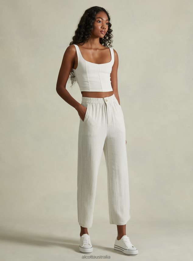Linen-Blend Culotte Trousers Women 2TH442472 WH2 WHITE Alcott Clothing